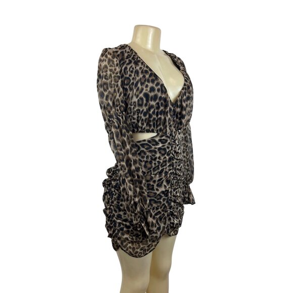 Asos Leopard Print Design Long Sleeve Cut-Out Mini Dress Sz10 - New - Picture 2 of 8